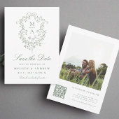 Sage Green Classy Franse Floral Crest Foto Save The Date
