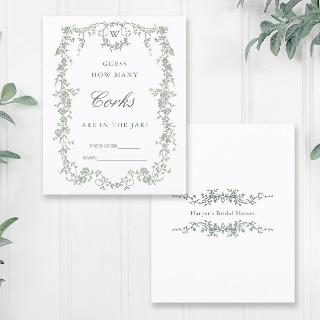 Sage Green Classy 'Raad eens hoeveel' bruidsspel (Front & Back)