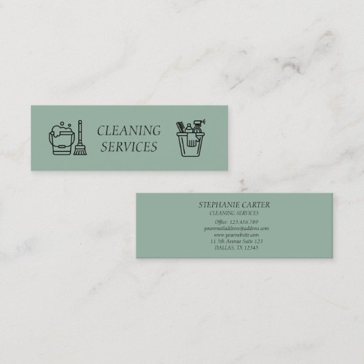 Sage Green Cleaning Services Company Mini Visitekaartje (Voorkant / Achterkant)