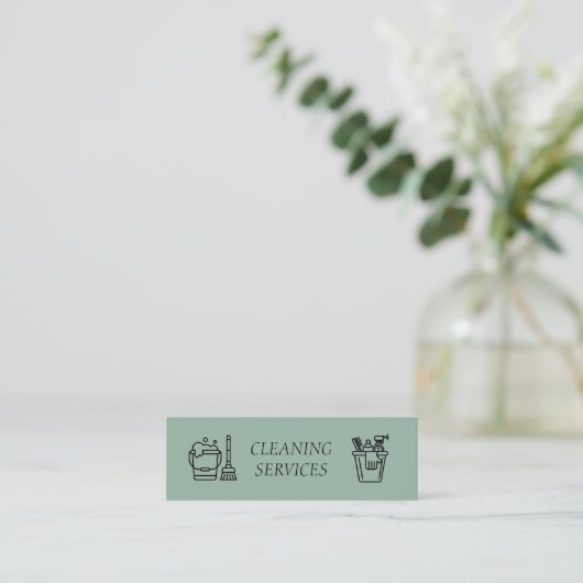 Sage Green Cleaning Services Company Mini Visitekaartje (Staand voorkant)
