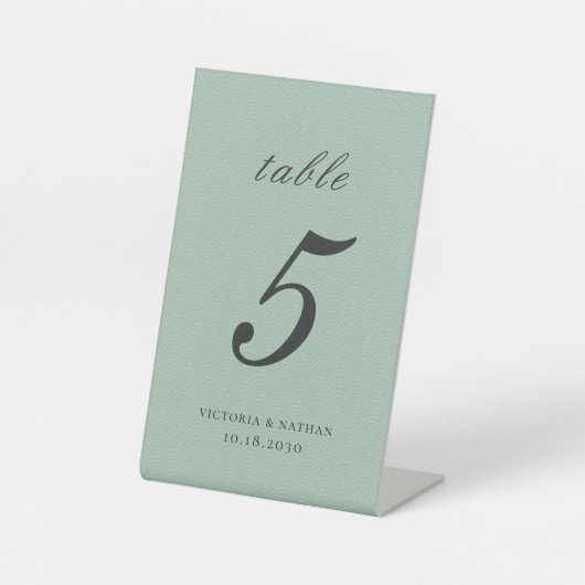 Sage Green Cloud Pattern Table Number Reclamebord Met Voetstuk (Voorkant)