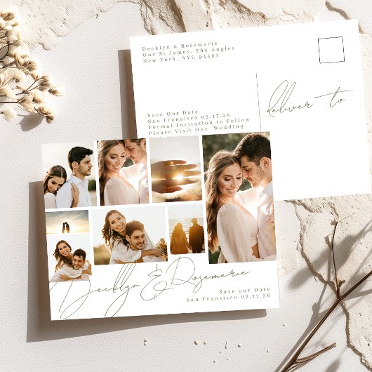 Sage Green Collage Multi 8 Foto Sla de datum op Aankondigingskaart