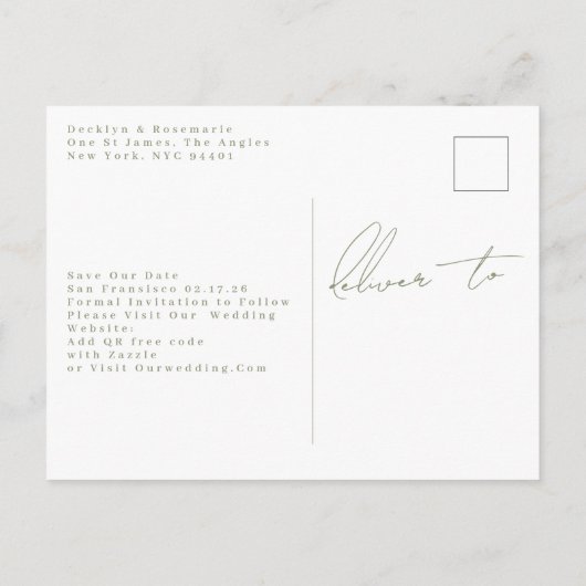 Sage Green Collage Multi 8 Foto Sla de datum op Aankondigingskaart (Achterkant)