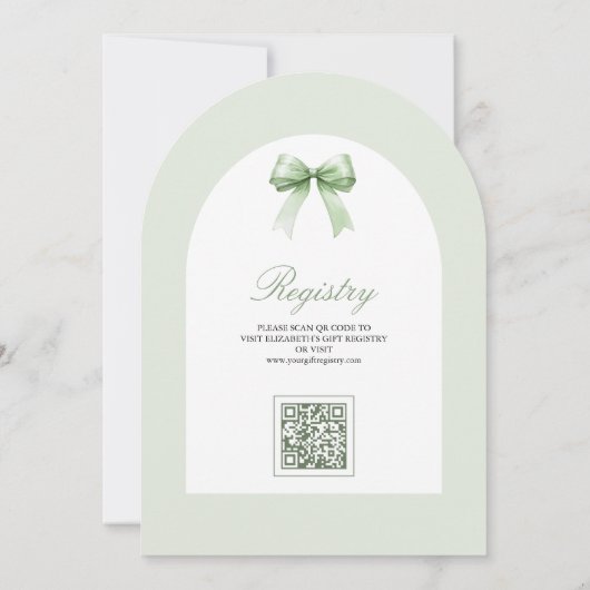 Sage Green Coquette Bow Arch QR Code Baby shower Kaart (Achterkant)