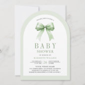 Sage Green Coquette Bow Arch QR Code Baby shower Kaart (Voorkant)