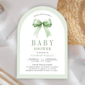 Sage Green Coquette Bow Arch QR Code Baby shower Kaart