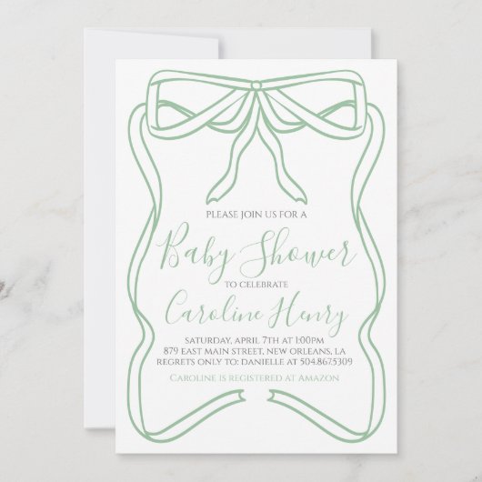 Sage Green Coquette Bow Baby shower MAAK ELKE KLEU Kaart (Voorkant)