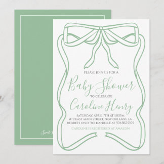 Sage Green Coquette Bow Baby shower MAAK ELKE KLEU Kaart
