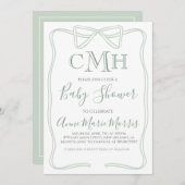 Sage Green Coquette Bow Baby shower MAAK ELKE KLEU Kaart (Voorkant / Achterkant)