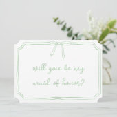 Sage Green Coquette Bow Maid of Honor Voorstel Kaart (Staand voorkant)
