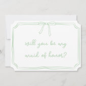 Sage Green Coquette Bow Maid of Honor Voorstel Kaart (Voorkant)