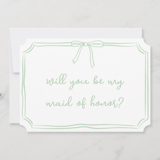 Sage Green Coquette Bow Maid of Honor Voorstel Kaart (Voorkant)