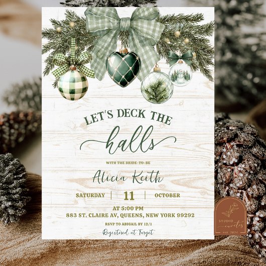 Sage Green Coquette Rustic Winter Bridal Shower Kaart