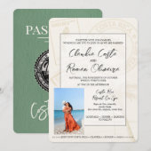 Sage Green Costa Rica Paspoort Huwelijksuitnodigin Kaart (Voorkant / Achterkant)