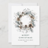 Sage Green Country Christmas Pine Kegels Krans Feestdagenkaart (Voorkant)