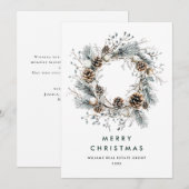 Sage Green Country Christmas Pine Kegels Krans Feestdagenkaart (Voorkant / Achterkant)