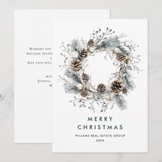 Sage Green Country Christmas Pine Kegels Krans Feestdagenkaart (Voorkant / Achterkant)