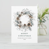 Sage Green Country Christmas Pine Kegels Krans Feestdagenkaart (Staand voorkant)