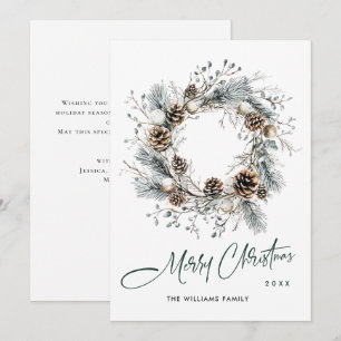 Sage Green Country Christmas Pine Kegels Krans Feestdagenkaart