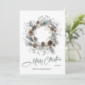 Sage Green Country Christmas Pine Kegels Krans Feestdagenkaart (Staand voorkant)