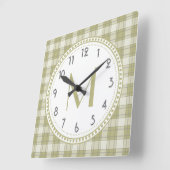 Sage Green Country Pset Pattern Monogram Vierkante Klok (Hoek)