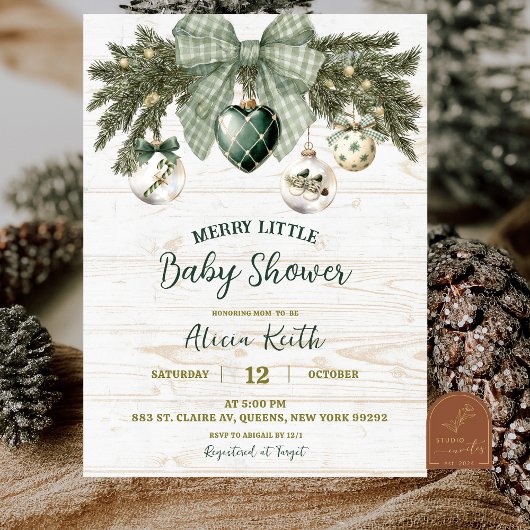 Sage Green Country Rustic Winter Baby Shower Kaart