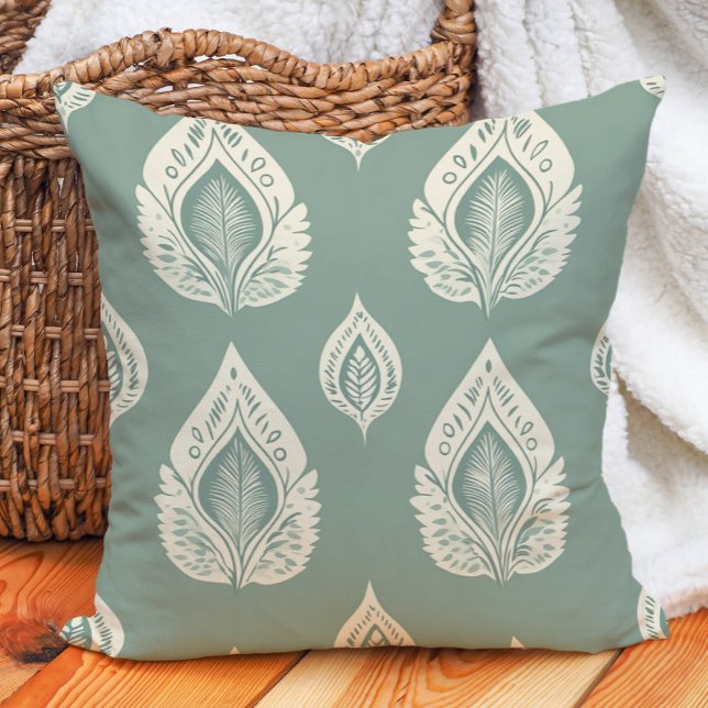 Sage Green Cream Artistic Leaves Natuur Kussen (Sage Green Cream Artistic Leaves Nature Throw Pillow)