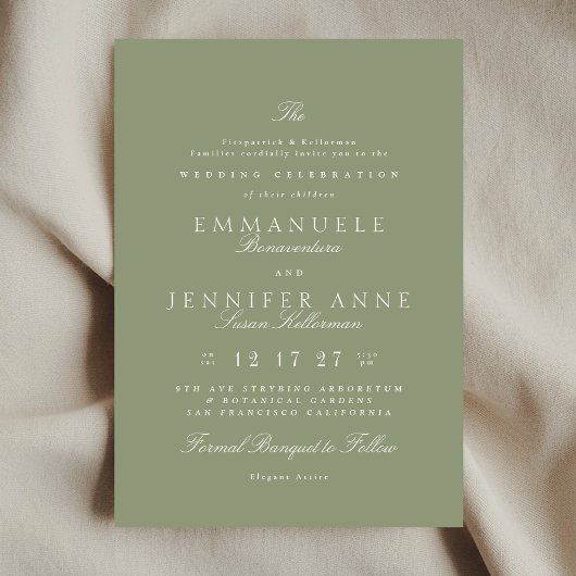Sage Green Cream Elegant Calligraphy The Wedding Kaart