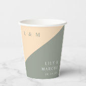 Sage Green Cream Elegant Monogram Trouwen Papieren Bekers (Voorkant)