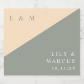 Sage Green Cream Elegant Monogram Trouwen Sparkling Wijnetiket (Enkel label)