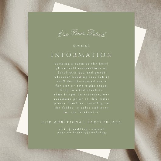 Sage Green Cream Elegant Script Formele De bruilof Informatiekaartje