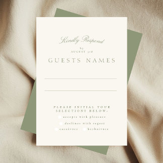 Sage Green Cream Elegant Script Formele De bruilof RSVP Kaartje