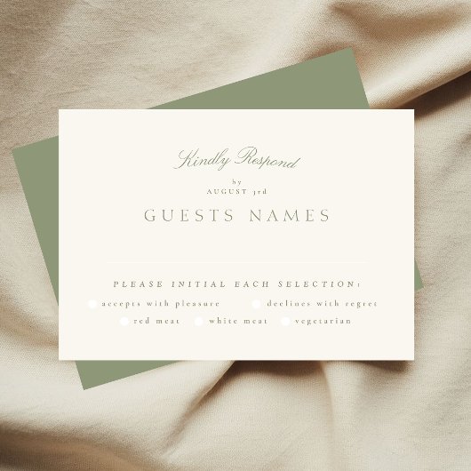 Sage Green Cream Elegant Script Formele De bruilof RSVP Kaartje