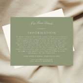 Sage Green Cream Elegant Script Wedding Details Informatiekaartje