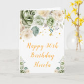 Sage Green Cream Floral Happy Birthday Kaart (Gele Bloem)