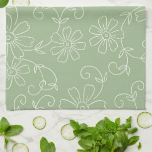 Sage Green Cream Floral Kitchen Cloth Towel Theedoek