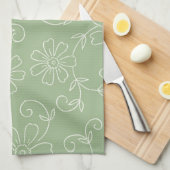 Sage Green Cream Floral Kitchen Cloth Towel Theedoek (Quarter Fold)