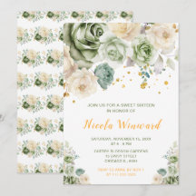 Sage Green Cream Floral Sweet Sixteen
