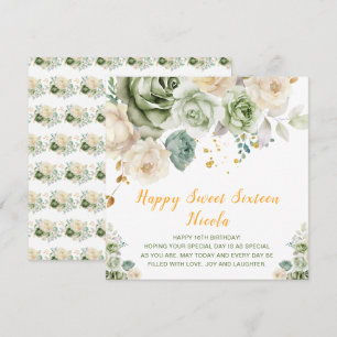Sage Green Cream Floral Sweet Sixteen Kaart