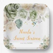 Sage Green Cream Floral Sweet Sixteen