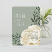 Sage Green Cream Floral Wedding Kaart (Staand voorkant)