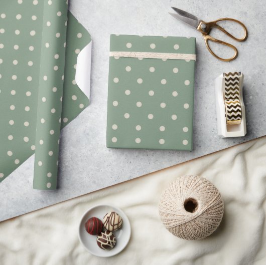 Sage Green & Cream Polka Dot Cadeaupapier (Crafts)
