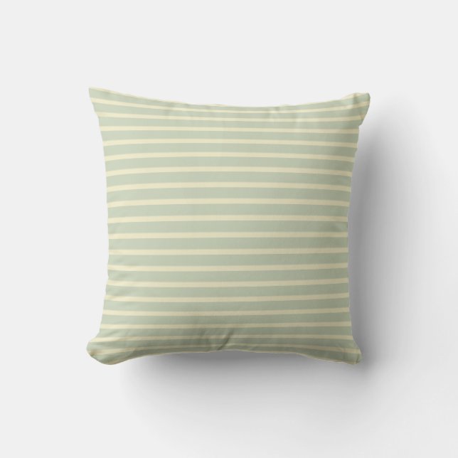 Sage Green & Cream Stripe Outdoor Pillow 16x16 Buitenkussen (Voorkant)