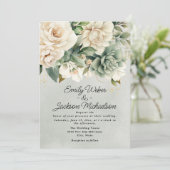 Sage Green Cream Waterverf Floral Gold Wedding Kaart (Staand voorkant)
