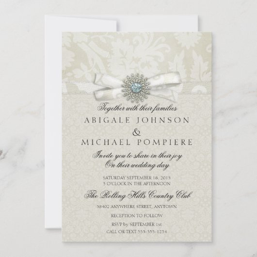 Sage Green & Cream Wedding Invitation with Sparkle Kaart (Voorkant)