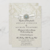 Sage Green & Cream Wedding Invitation with Sparkle Kaart (Voorkant / Achterkant)
