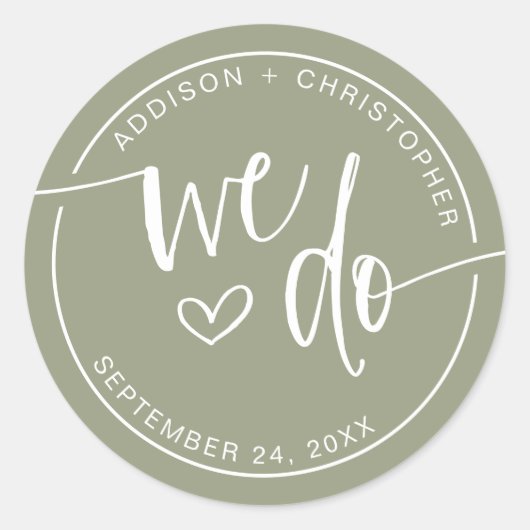 Sage Green Cream Wij doen Wedding Envelope Seals Ronde Sticker (Voorkant)