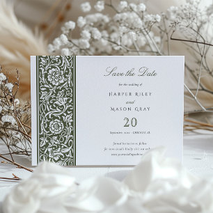 Sage Green Cream William Morris Save the Date Kaart
