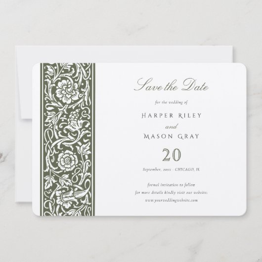 Sage Green Cream William Morris Save the Date Kaart (Voorkant)