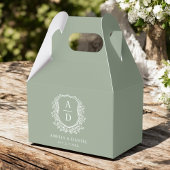 Sage Green Crest Floral Monogram Huwelijk Modern Bedankdoosjes